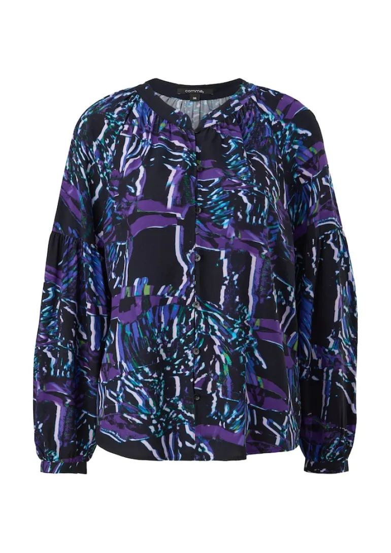 Viskosebluse mit abstraktem Muster schwarz