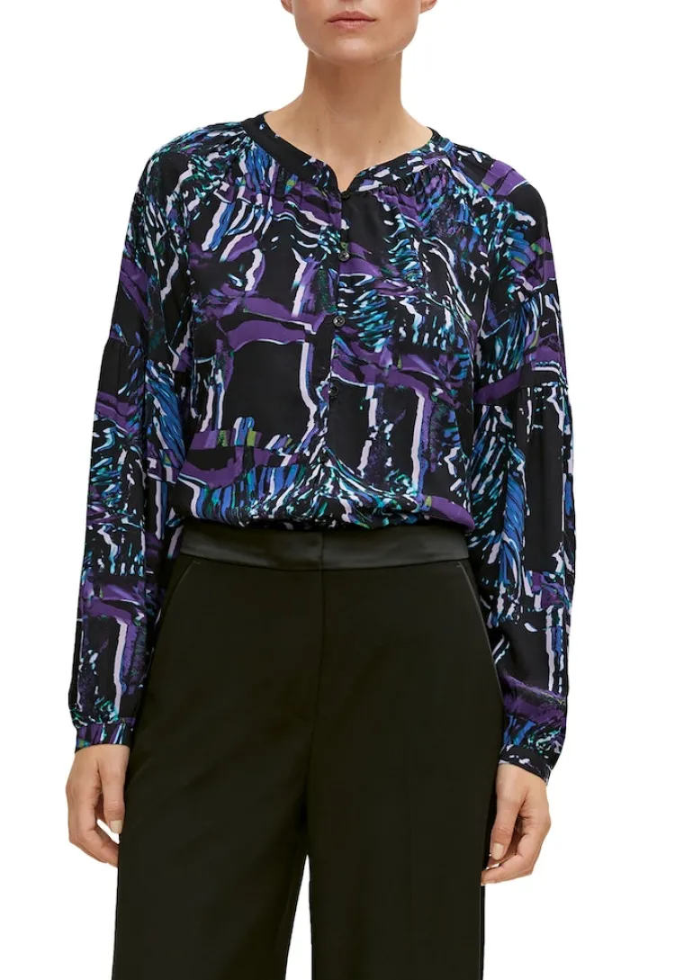 Viskosebluse mit abstraktem Muster schwarz