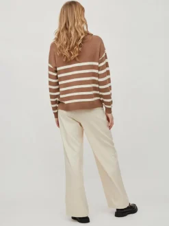 VISUZA ZIPPER L/S STRIPE KNIT TOP/LD portabella