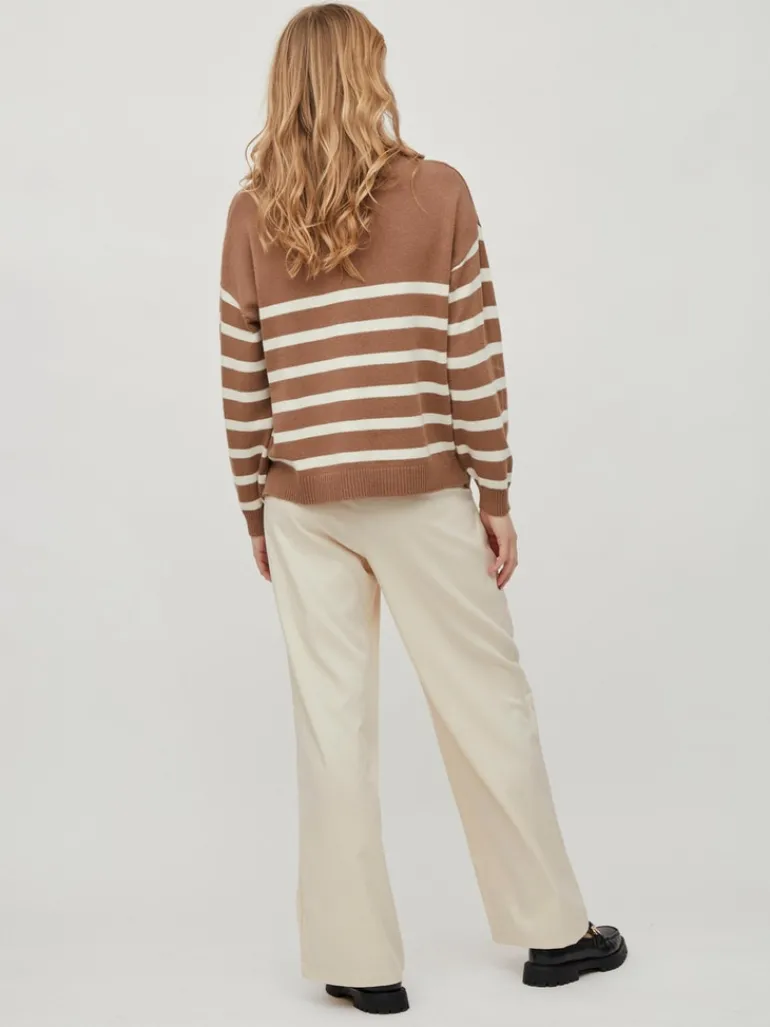 VISUZA ZIPPER L/S STRIPE KNIT TOP/LD portabella