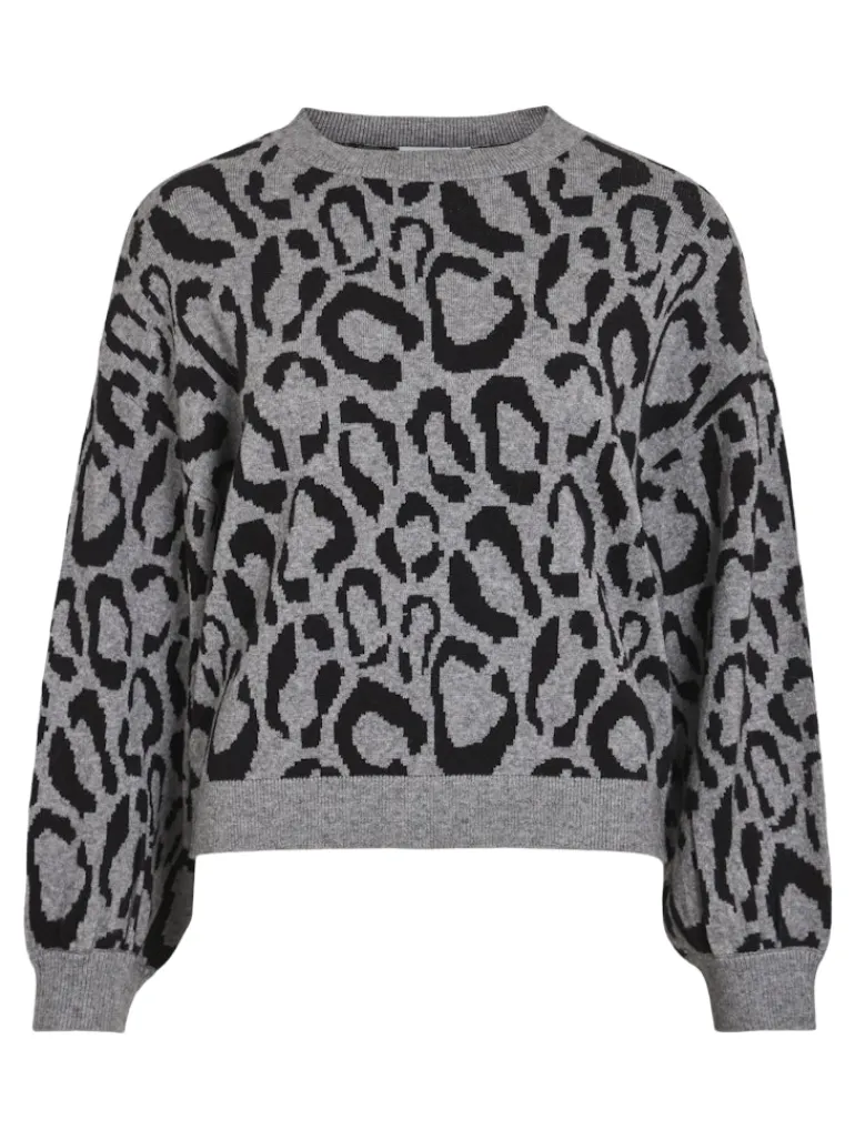 VITIP O-NECK L/S JACQUARD KNIT TOP/R/1 medium grey melange