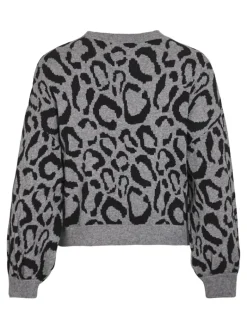 VITIP O-NECK L/S JACQUARD KNIT TOP/R/1 medium grey melange