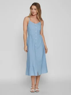 VIZIA STRAP MIDI DENIM DRESS - NOOS light blue denim