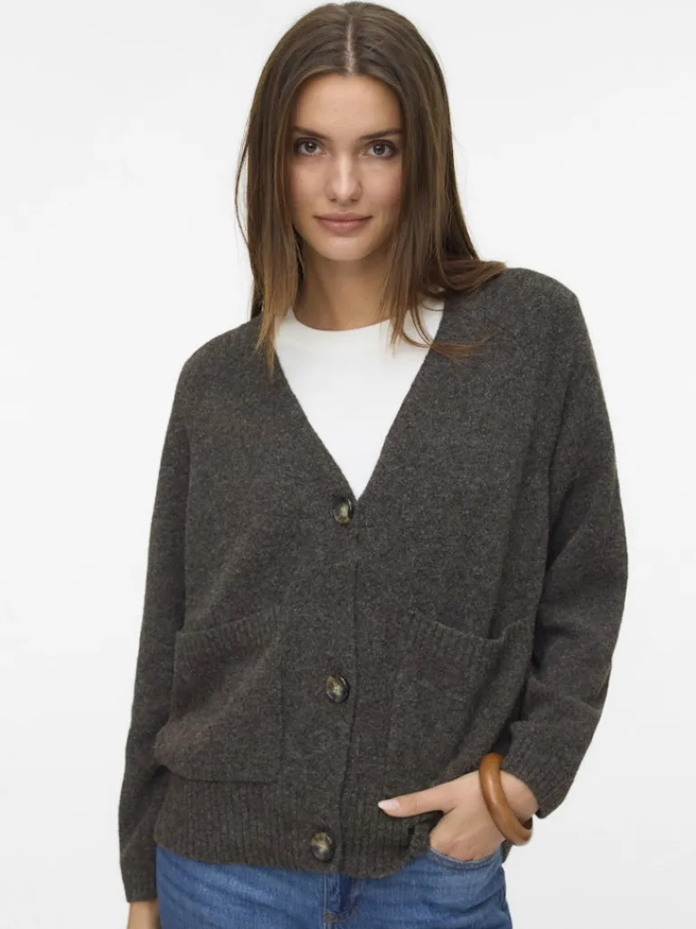 VMBOOM LS V-NECK BUTTON CARDIGAN GA NOOS chocolate torte