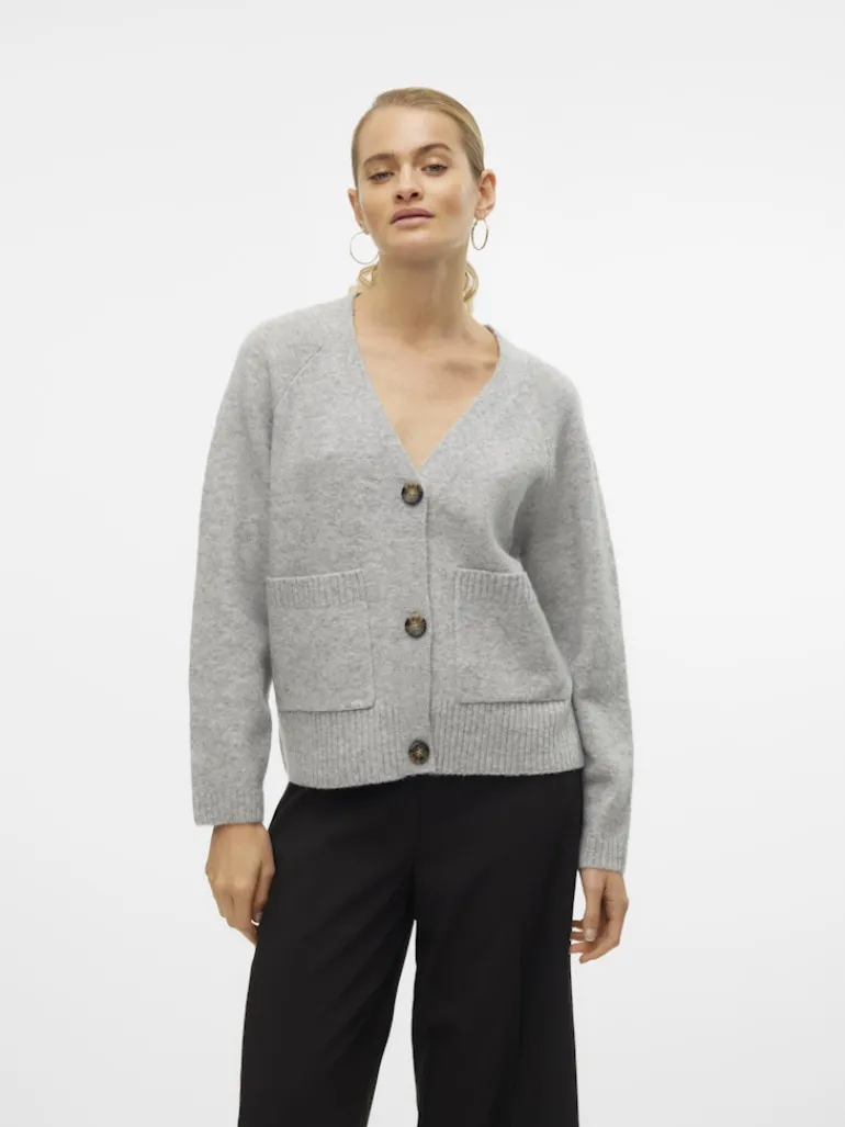 VMBOOM LS V-NECK BUTTON CARDIGAN GA NOOS light grey melange