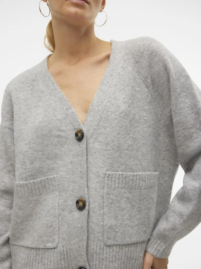 VMBOOM LS V-NECK BUTTON CARDIGAN GA NOOS light grey melange