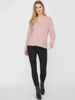 VMCREWLEFILE LS V-NECK BLOUSE NOOS hellrosa2