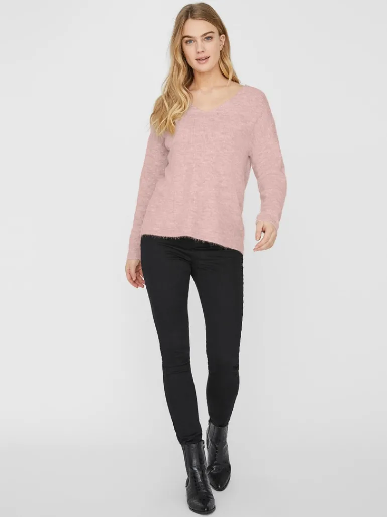 VMCREWLEFILE LS V-NECK BLOUSE NOOS hellrosa2