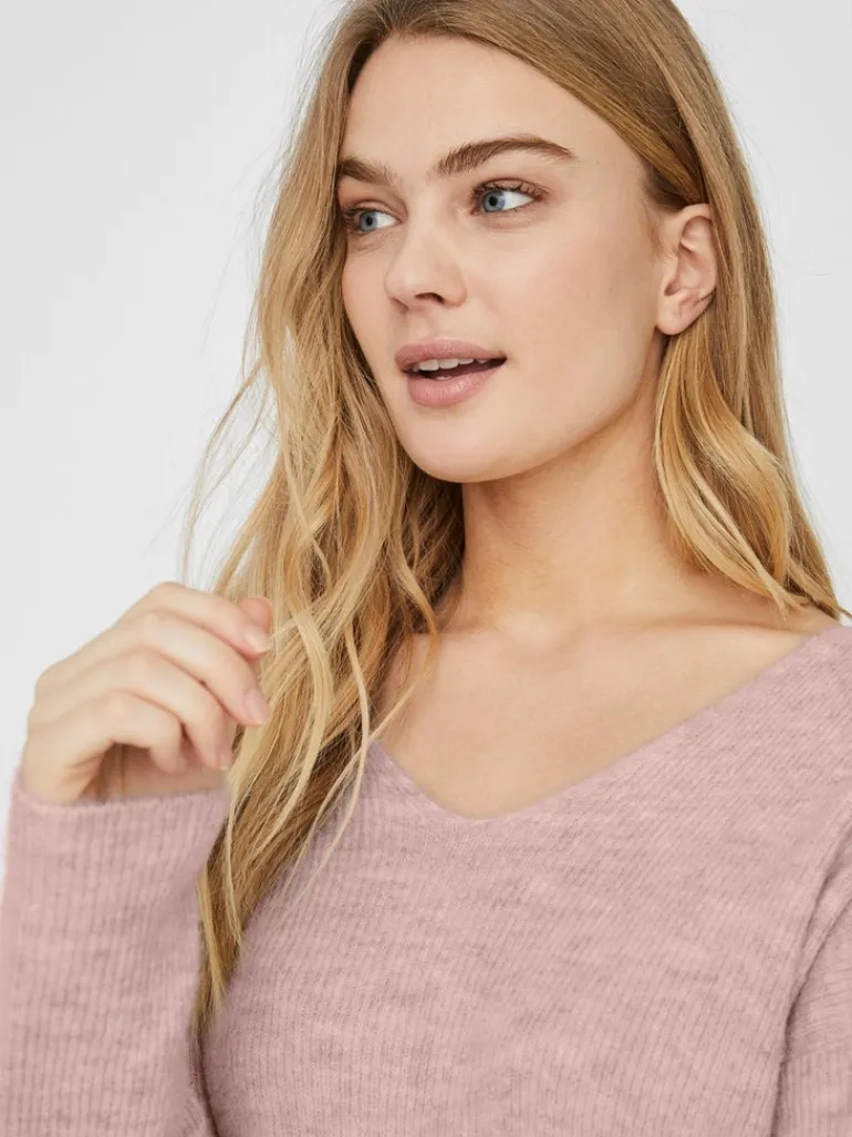 VMCREWLEFILE LS V-NECK BLOUSE NOOS hellrosa2