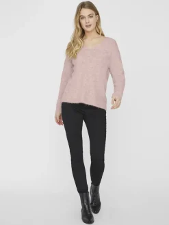 VMCREWLEFILE LS V-NECK BLOUSE NOOS hellrosa2