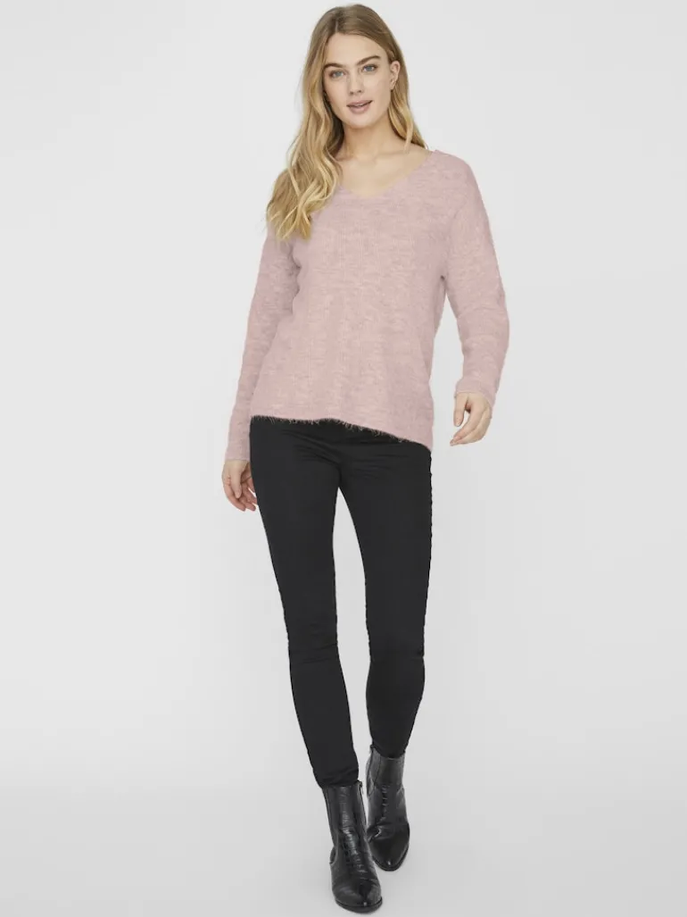 VMCREWLEFILE LS V-NECK BLOUSE NOOS hellrosa2