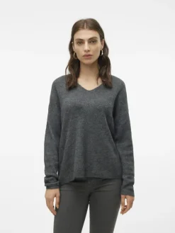 VMCREWLEFILE LS V-NECK BLOUSE NOOS medium grey melange