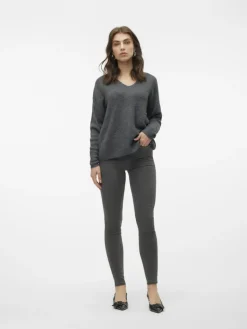 VMCREWLEFILE LS V-NECK BLOUSE NOOS medium grey melange