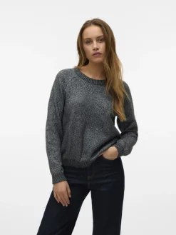 VMDOFFYSHINE LS O-NECK BLOUSE REP NOOS asphalt