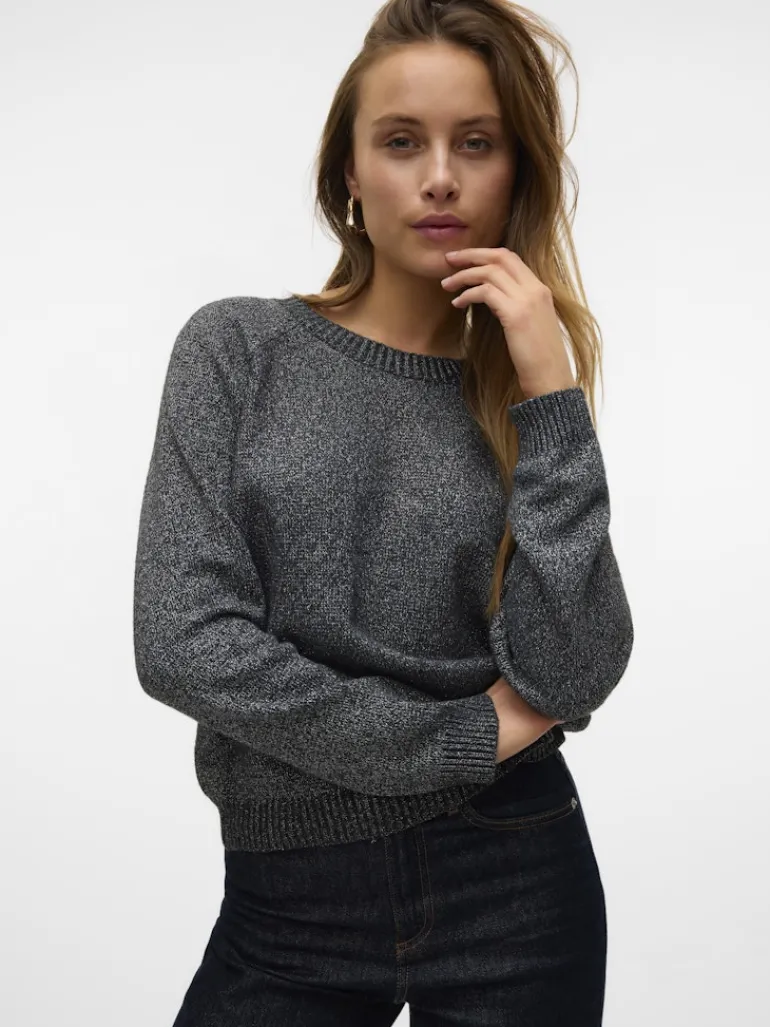 VMDOFFYSHINE LS O-NECK BLOUSE REP NOOS asphalt