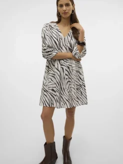 VMDORA DESY 3/4 V-N SHORT DRESS WVN BTQ cloud dancer