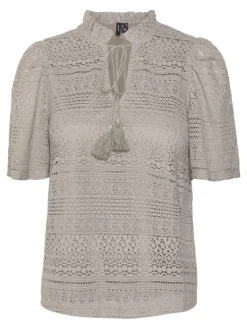 VMHONEY LACE S/S TASSEL TOP WVN GA moon rock