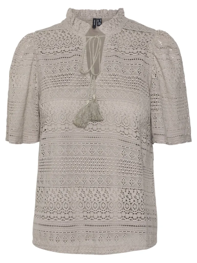 VMHONEY LACE S/S TASSEL TOP WVN GA moon rock