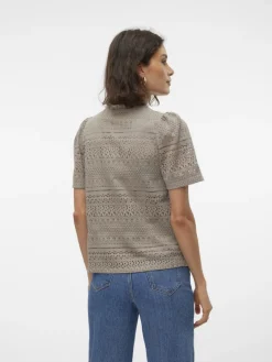 VMHONEY LACE S/S TASSEL TOP WVN GA moon rock