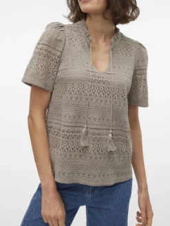 VMHONEY LACE S/S TASSEL TOP WVN GA moon rock