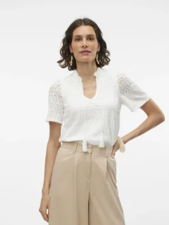 VMHONEY LACE S/S TASSEL TOP WVN GA snow white