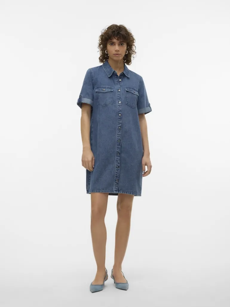 VMJENNIE SS SHORT DENIM DRESS GA NOOS medium blue denim