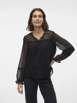 VMLEAH LS LACE TOP WVN GA NOOS black