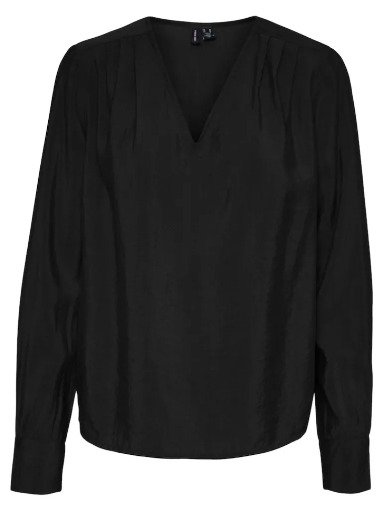 VMLENA LS PLEAT TOP WVN NOOS black