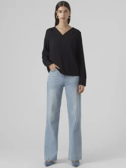 VMLENA LS PLEAT TOP WVN NOOS black
