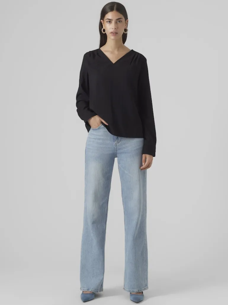 VMLENA LS PLEAT TOP WVN NOOS black