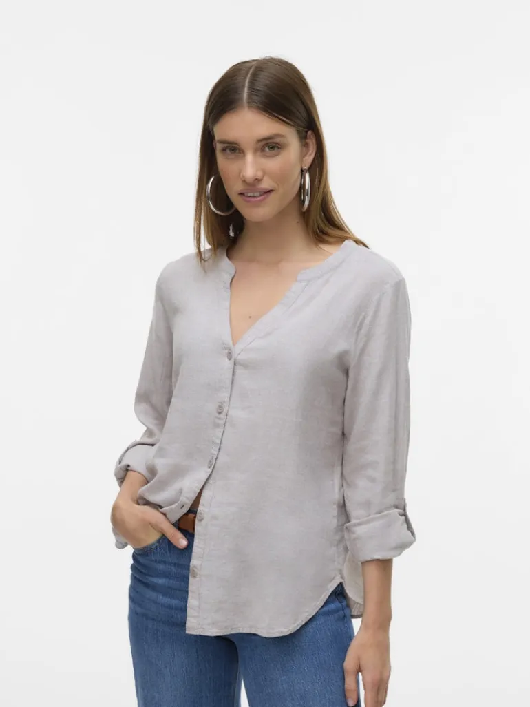 VMLINN LS V-NECK SHIRT WVN NOOS moon rock