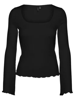 VMPOLLY L/S RIB BALLOON SLEEVE TOP VIP black
