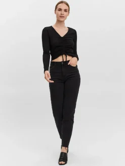 VMPOLLY L/S RIB ROUCHING TOP SB5 black