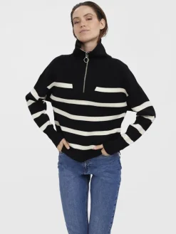 VMSABA STRIPE LS HIGHNECK BLOUSE GA NOOS black2