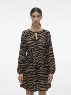 VMSHILAH NAJA LS SHORT DRESS WVN GA brown lentil