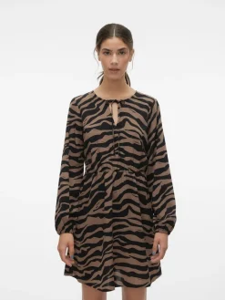 VMSHILAH NAJA LS SHORT DRESS WVN GA brown lentil