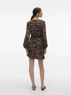 VMSHILAH NAJA LS SHORT DRESS WVN GA brown lentil