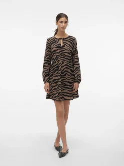 VMSHILAH NAJA LS SHORT DRESS WVN GA brown lentil