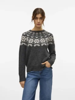 VMSIMONE LS NORDIC PULLOVER GA REP BOO dark grey melange