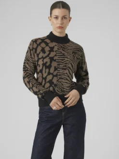 VMVERA ANIMAL LS HIGHNECK PULLOVER BF black