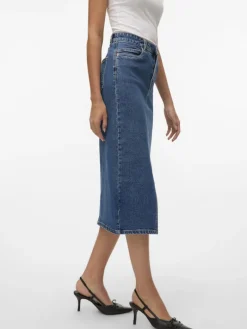 VMVERI HR CALF DENIM SKIRT GA MIX NOOS medium blue denim