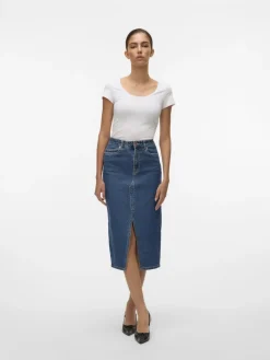 VMVERI HR CALF DENIM SKIRT GA MIX NOOS medium blue denim