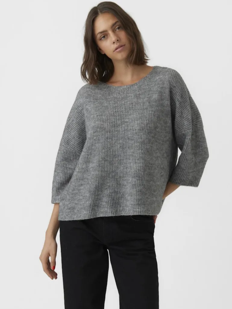 VMVIGGARIB 3/4 BOATNECK BLOUSE GA medium grey melange