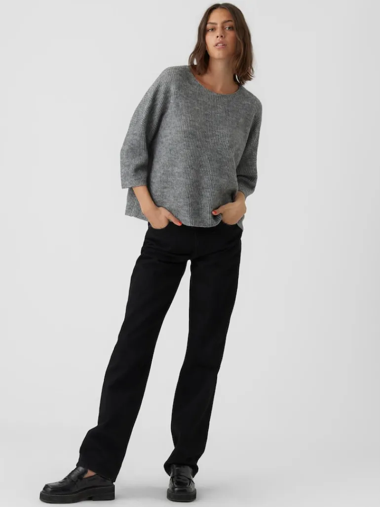 VMVIGGARIB 3/4 BOATNECK BLOUSE GA medium grey melange