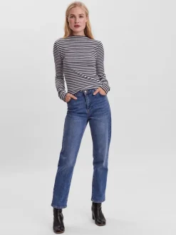VMVIO L/S HIGH NECK STRIP BLOUSE NOOS snow white 3