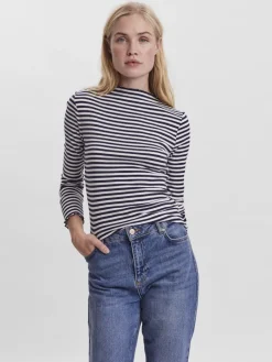 VMVIO L/S HIGH NECK STRIP BLOUSE NOOS snow white 3