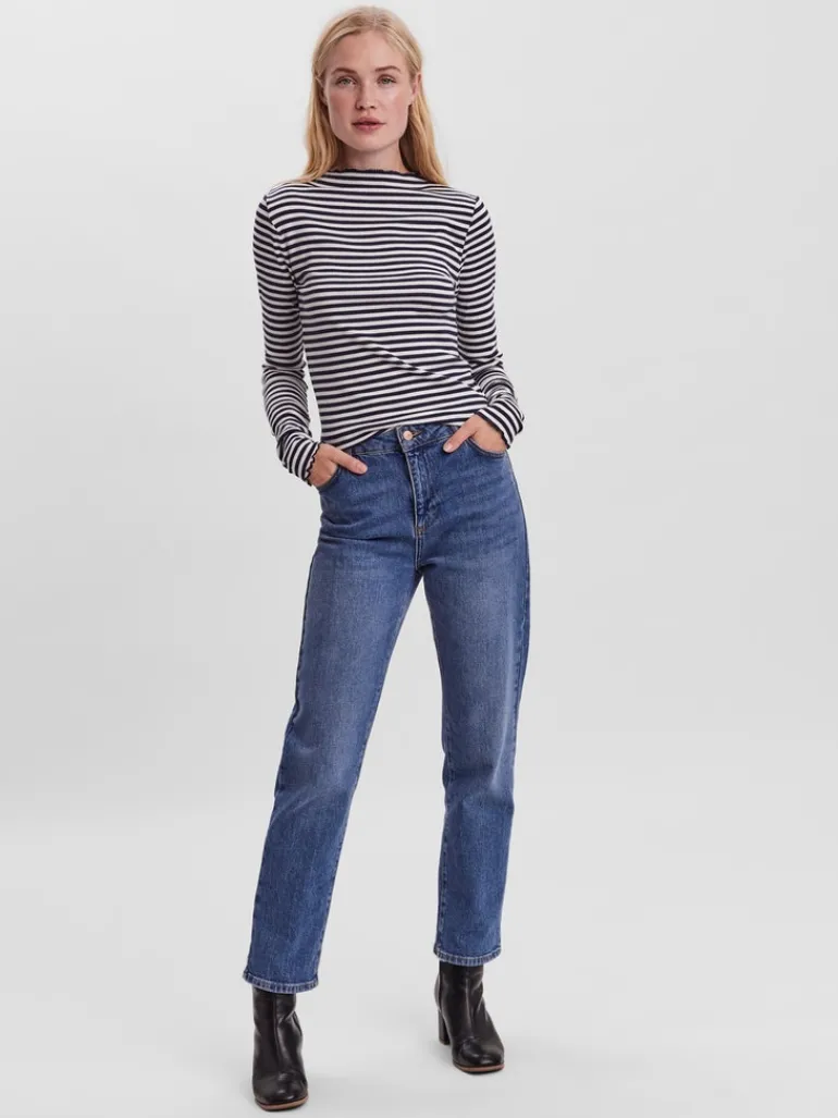 VMVIO L/S HIGH NECK STRIP BLOUSE NOOS snow white 3