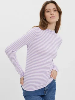 VMVIO L/S HIGH NECK STRIP BLOUSE NOOS lavendula-snow whit