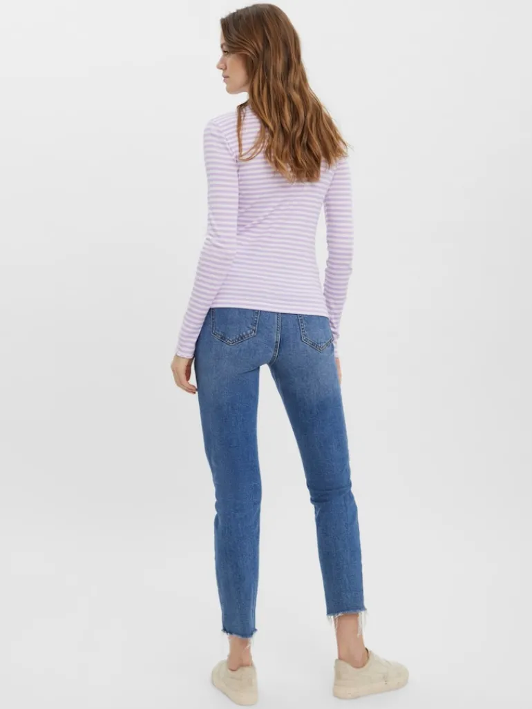 VMVIO L/S HIGH NECK STRIP BLOUSE NOOS lavendula-snow whit
