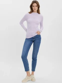 VMVIO L/S HIGH NECK STRIP BLOUSE NOOS lavendula-snow whit
